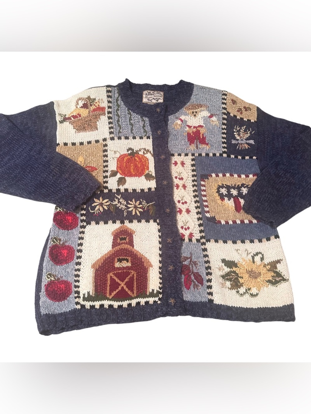 Vintage 1999 Heirloom Collectibles Fall Theme Harvest Pumpkin Cardigan Sweater